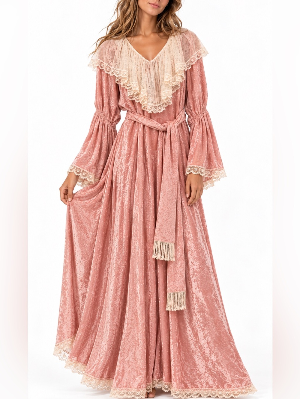 Vintage Victorian Style Elsie Massey Pink Maxi Dress